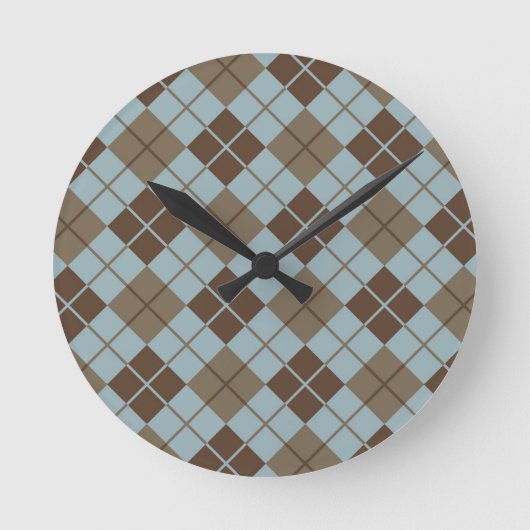 Argyle Pattern in Blue and Taupe Ronde Klok (Voorkant)