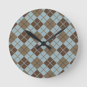 Argyle Pattern in Blue and Taupe Ronde Klok