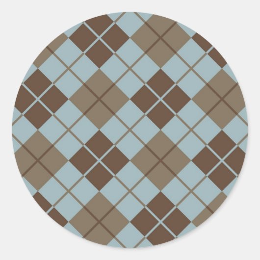 Argyle Pattern in Blue and Taupe Ronde Sticker (Voorkant)