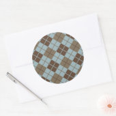 Argyle Pattern in Blue and Taupe Ronde Sticker (Envelop)