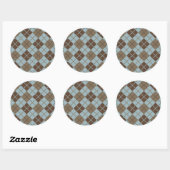 Argyle Pattern in Blue and Taupe Ronde Sticker (Vel)