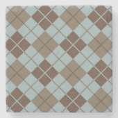 Argyle Pattern in Blue and Taupe Stenen Onderzetter (Voorkant)