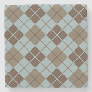 Argyle Pattern in Blue and Taupe Stenen Onderzetter