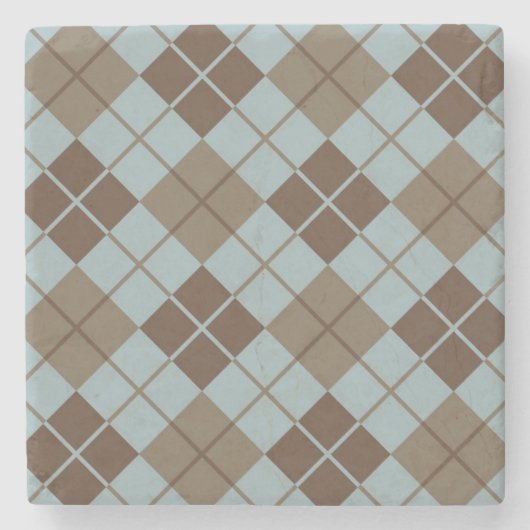 Argyle Pattern in Blue and Taupe Stenen Onderzetter (Voorkant)