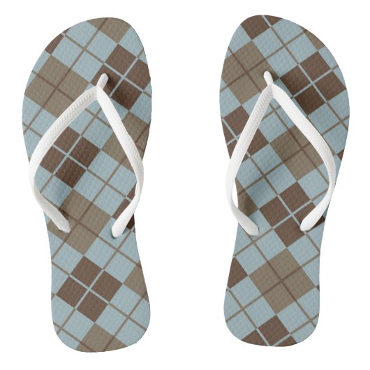 Argyle Pattern in Blue and Taupe Teenslippers (Voetbed)