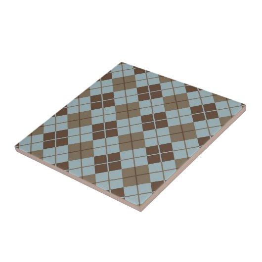 Argyle Pattern in Blue and Taupe Tegeltje (Zijkant)