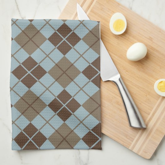 Argyle Pattern in Blue and Taupe Theedoek (Quarter Fold)