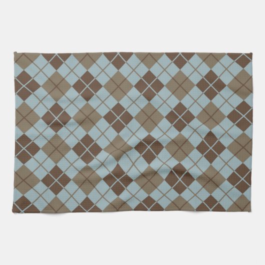 Argyle Pattern in Blue and Taupe Theedoek (Horizontaal)