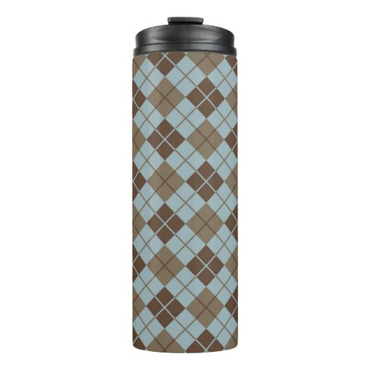 Argyle Pattern in Blue and Taupe Thermosbeker (Voorkant)
