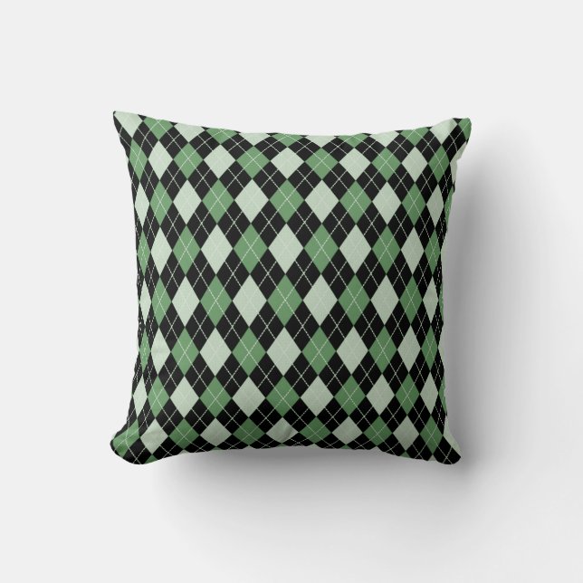 Argyle Pattern Pillow in Greens en Black Kussen (Voorkant)