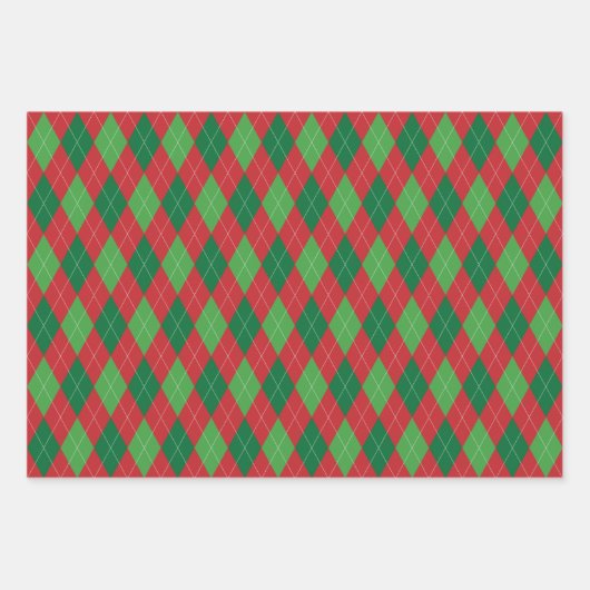 Argyle Pattern Red en Green Inpakpapier Vel (Voorkant 3)