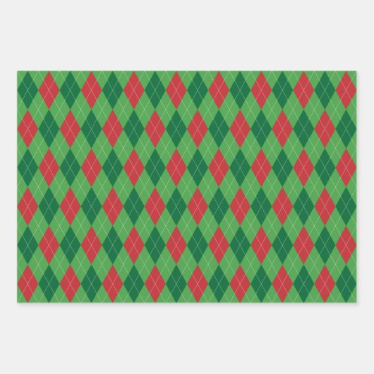 Argyle Pattern Red en Green Inpakpapier Vel (Voorkant 2)