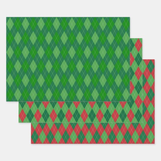 Argyle Pattern Red en Green Inpakpapier Vel (Set)
