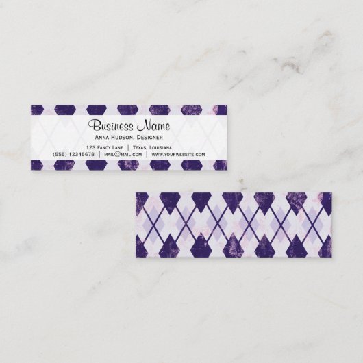 Argyle Pattern, Rhombus Pattern, Paarse Argyle Mini Visitekaartje (Voorkant / Achterkant)