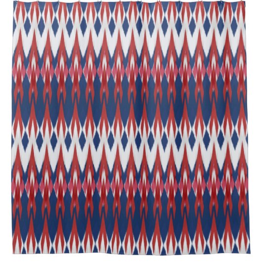 Argyle Pattern White Blue Red Ikat Technique Douchegordijn (Voorkant)