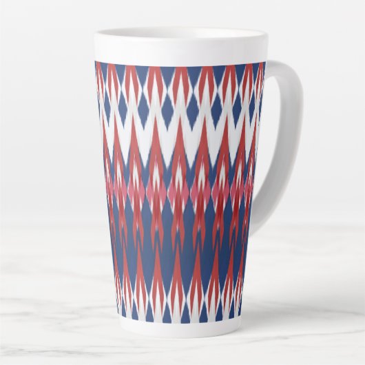 Argyle Pattern White Blue Red Ikat Technique Latte Mok (Rechterhoek)