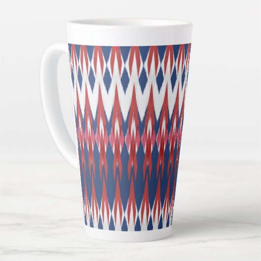 Argyle Pattern White Blue Red Ikat Technique Latte Mok (Linkerhoek)