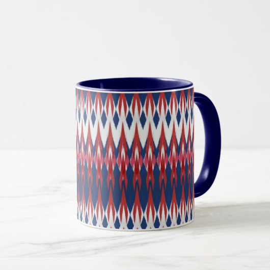Argyle Pattern White Blue Red Ikat Technique Mok (Voorkant rechts)