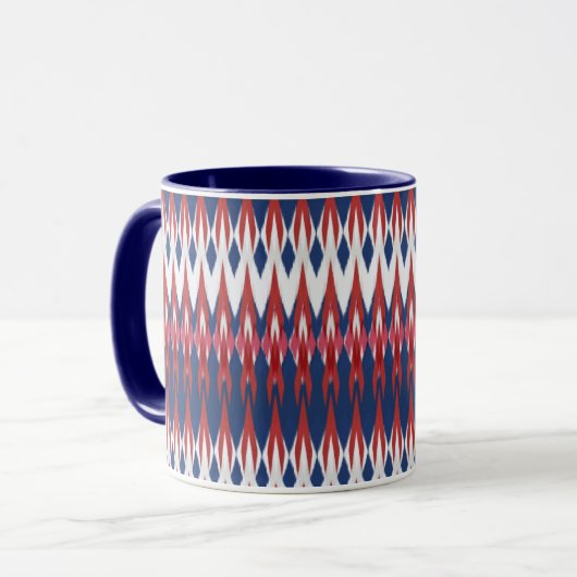 Argyle Pattern White Blue Red Ikat Technique Mok (Voorkant links)