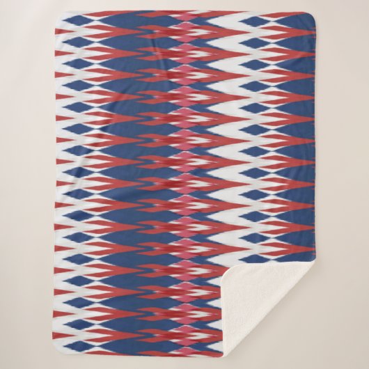 Argyle Pattern White Blue Red Ikat Technique Sherpa Deken (Voorkant)