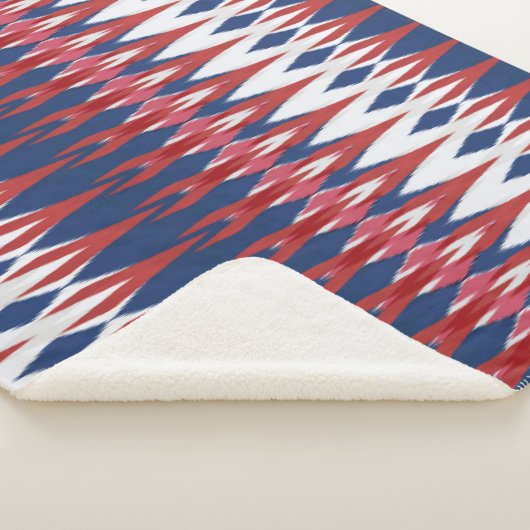 Argyle Pattern White Blue Red Ikat Technique Sherpa Deken (3/4)