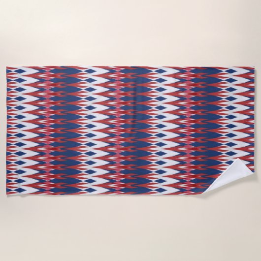 Argyle Pattern White Blue Red Ikat Technique Strandlaken (Voorkant)