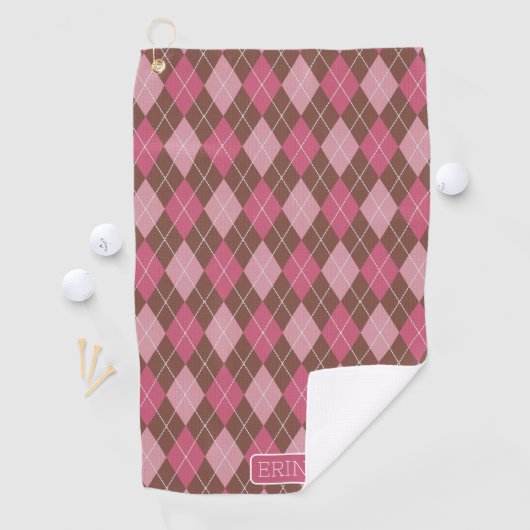 Argyle Pink en Brown met Jouw naam of Initiaal Golfhanddoek (Insitu)