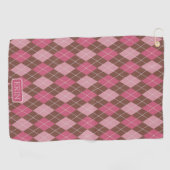 Argyle Pink en Brown met Jouw naam of Initiaal Golfhanddoek (Horizontaal)