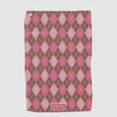 Argyle Pink en Brown met Jouw naam of Initiaal Golfhanddoek (Voorkant)