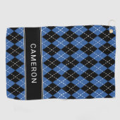 Argyle Plaid Aangepaste Naam Zwart Blauw Golfhanddoek (Horizontaal)