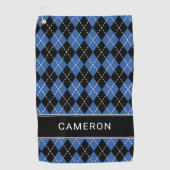 Argyle Plaid Aangepaste Naam Zwart Blauw Golfhanddoek (Voorkant)