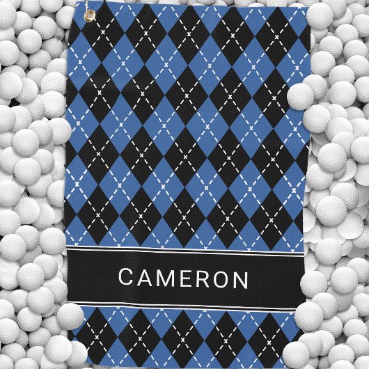 Argyle Plaid Aangepaste Naam Zwart Blauw Golfhanddoek