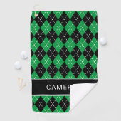 Argyle Plaid Create Custom Name Black Green Golfhanddoek (Insitu)