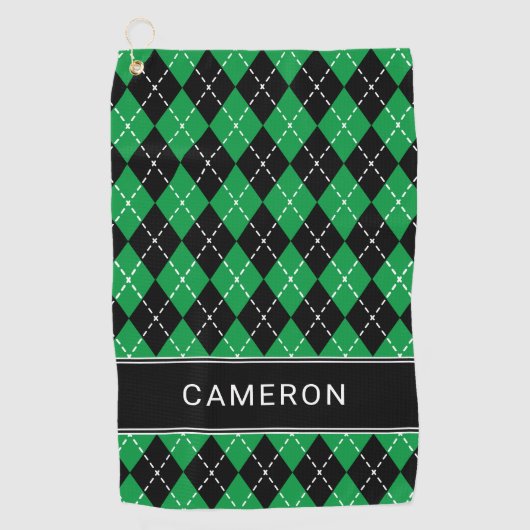 Argyle Plaid Create Custom Name Black Green Golfhanddoek (Voorkant)