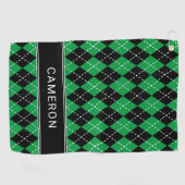 Argyle Plaid Creëer Aangepaste Naam Zwart Groen Golfhanddoek (Horizontaal)