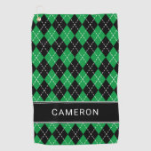 Argyle Plaid Creëer Aangepaste Naam Zwart Groen Golfhanddoek (Voorkant)