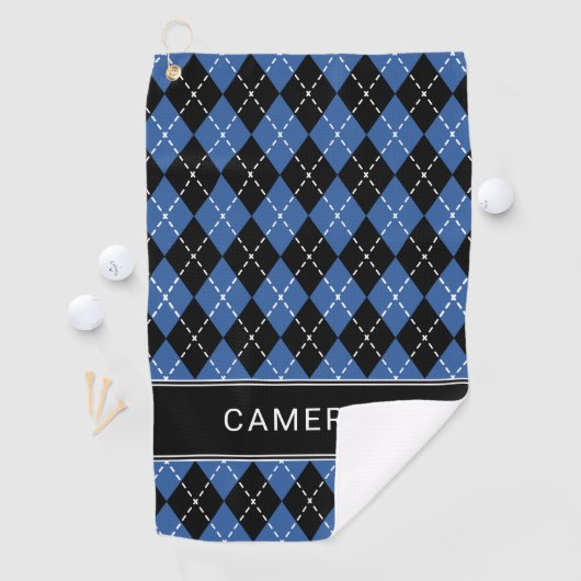 Argyle Plaid Custom Create Name Black Blue Golfhanddoek (Insitu)