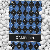 Argyle Plaid Custom Create Name Black Blue Golfhanddoek
