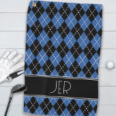 Argyle Plaid Custom Monogram Initialen Zwart Blauw Golfhanddoek