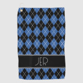 Argyle Plaid Custom Monogram Initialen Zwart Blauw Golfhanddoek (Voorkant)