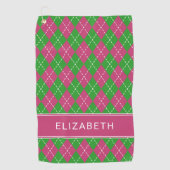 Argyle Plaid Pink Green Custom Name Preppy Golfhanddoek (Voorkant)