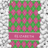 Argyle Plaid Pink Green Custom Name Preppy Golfhanddoek