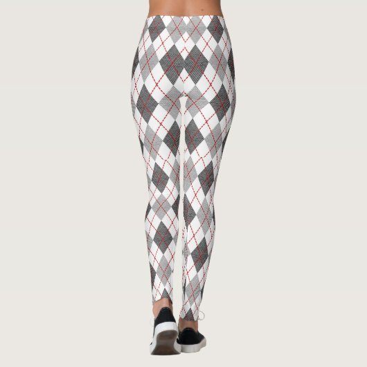 Argyle Plaid Red Grey Silver Leggings (Achterkant)