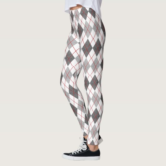 Argyle Plaid Red Grey Silver Leggings (Links)