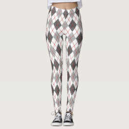 Argyle Plaid Red Grey Silver Leggings