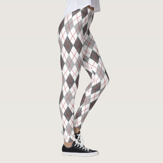 Argyle Plaid Red Grey Silver Leggings (Rechts)