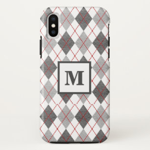 Argyle Plaid Rood Grijs Zilver Aangepast Monogram Case-Mate iPhone Case