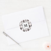Argyle Plaid Rood Grijs Zilver Aangepast Monogram Ronde Sticker (Envelop)