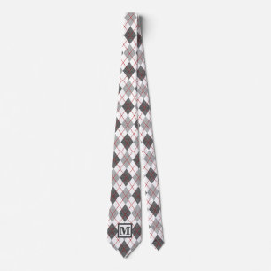 Argyle Plaid Rood Grijs Zilver Aangepast Monogram Stropdas