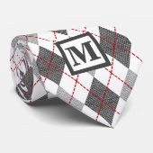 Argyle Plaid Rood Grijs Zilver Aangepast Monogram Stropdas (Opgerold)
